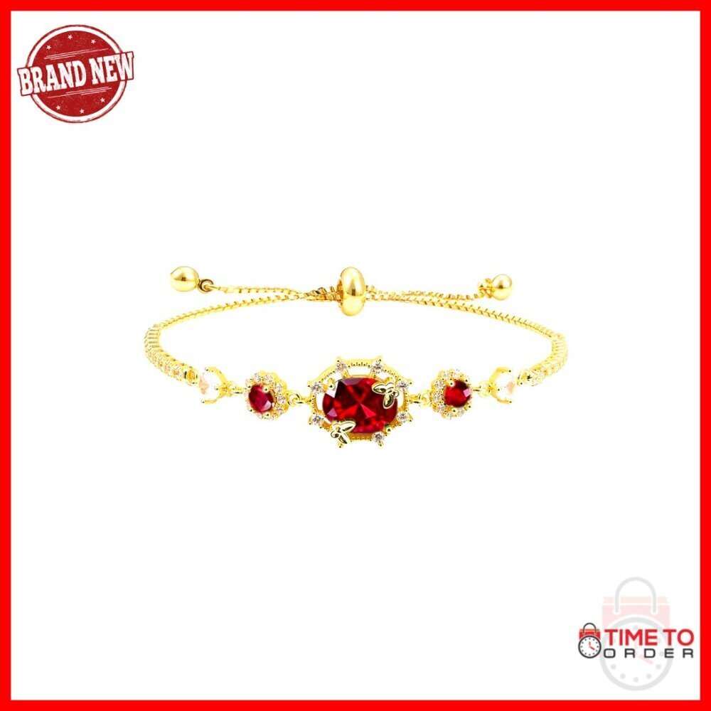 14K Gold Plated Dainty Gemstone Bracelet Adjustable Chain Non Tarnish